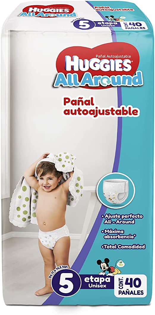 Huggies All Around Pañal Desechable para Bebé, Etapa 5 Unisex, Paquete con 40 piezas, Ideal para bebés de 11 a 14.5 kg