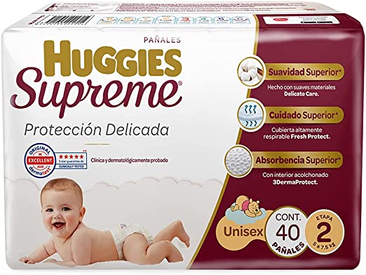 Huggies Supreme Pañal Desechable para Bebé, Etapa 2 Unisex, Caja con 240 Piezas, Ideal para Bebés de 5 a 7.5 kg