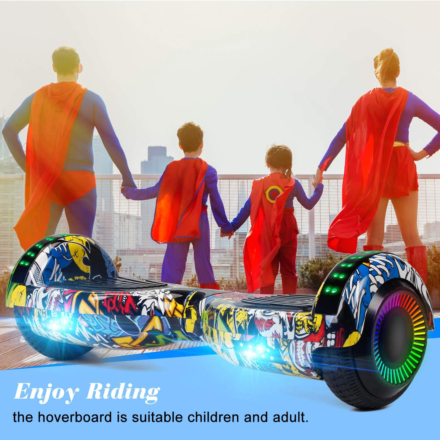 Hoverboard 6.5” Two-Wheel Self Balancing Hoverboard with LED Light Flash Lights Wheels for Kids Adult